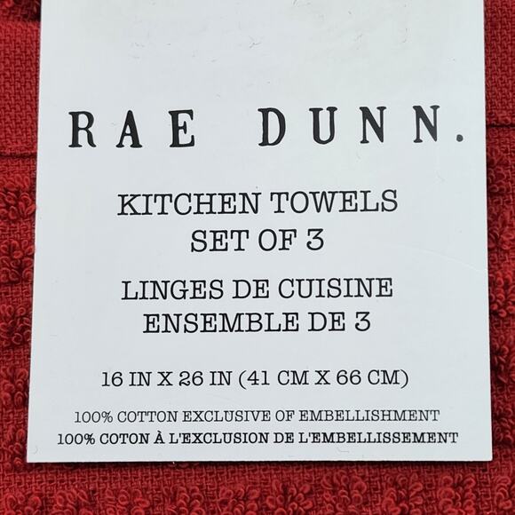 3 Rae Dunn Christmas Red Kitchen Towel Embroidered Peace Joy Believe 100% Cotton - Picture 6 of 9